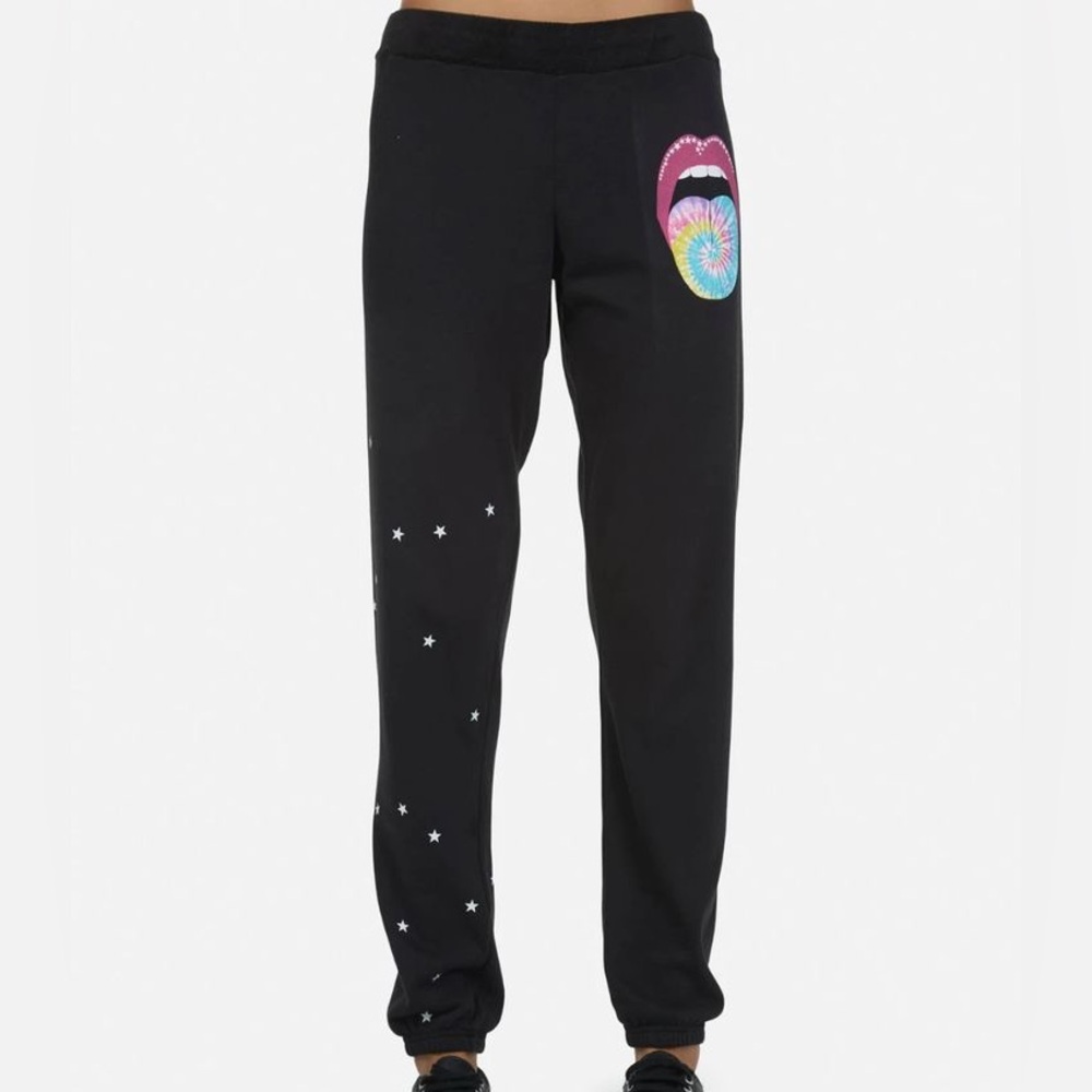 Lauren Moshi Black Pants with Colorful Mouth Design